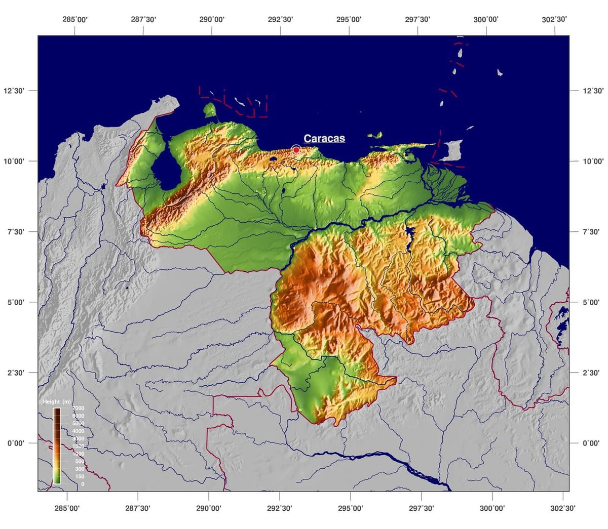 வரைபடம் உடல் வரைபடம் வெனிசுலா